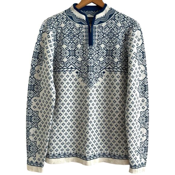 Alpaca Fair Isle Sweater XL Navy Zip Mock Neck Nordic Cabincore Preppy Peru - Picture 1 of 10